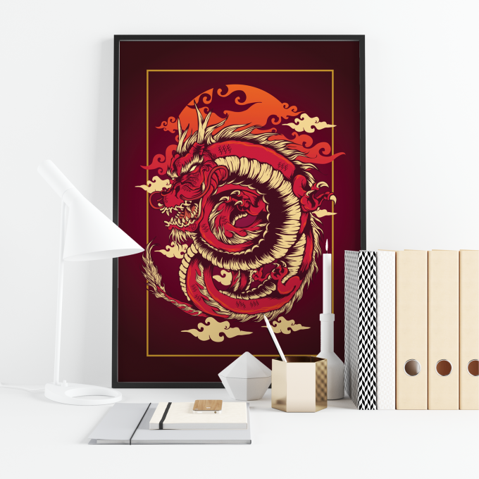 Japanese Dragon Poster Print Wall Art