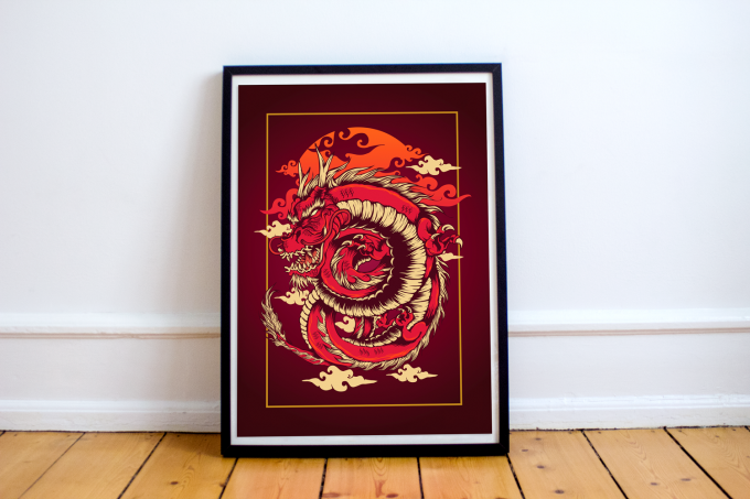 Japanese Dragon Poster Print Wall Art