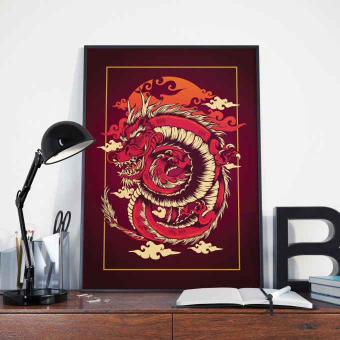 Japanese Dragon Poster Print Wall Art