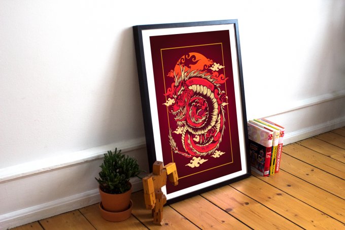 Japanese Dragon Poster Print Wall Art