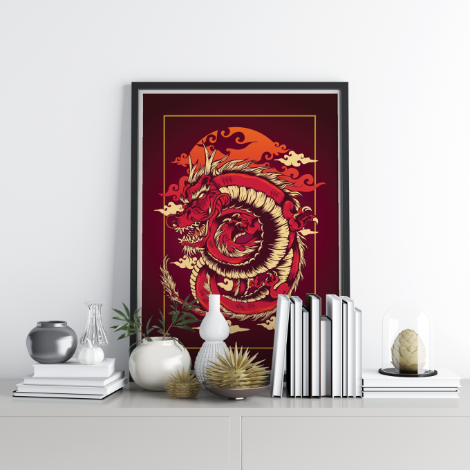 Japanese Dragon Poster Print Wall Art