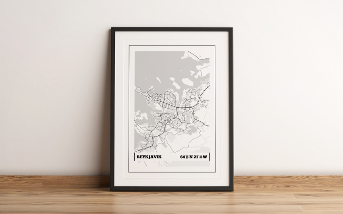 Reykjavik Coordinates Map Poster Print Wall Art