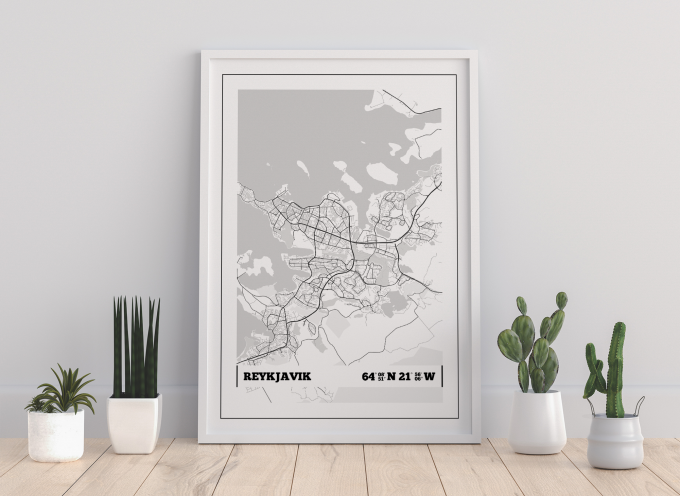 Reykjavik Coordinates Map Poster Print Wall Art