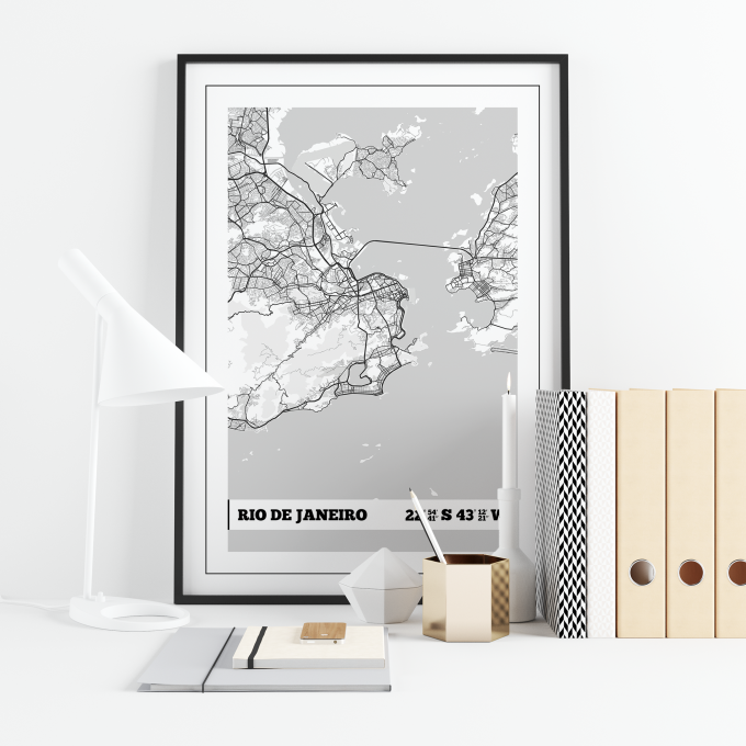 Rio De Janeiro Coordinates Map Poster Print Wall Art