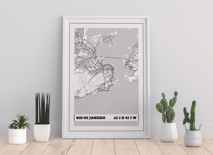 Rio De Janeiro Coordinates Map Poster Print Wall Art