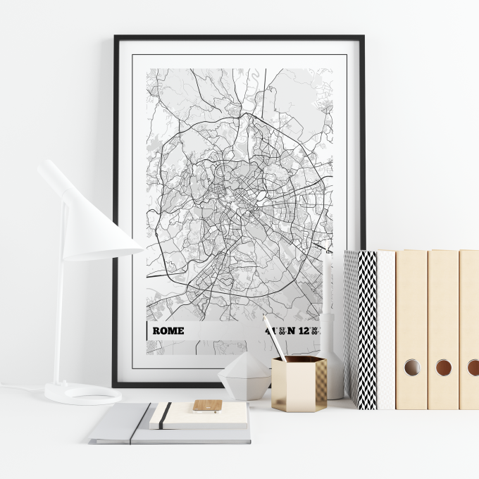 Rome Coordinates Map Poster Print Wall Art