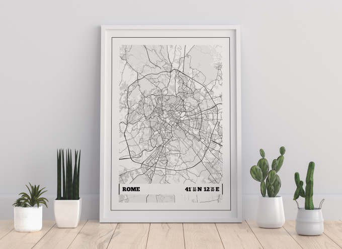Rome Coordinates Map Poster Print Wall Art