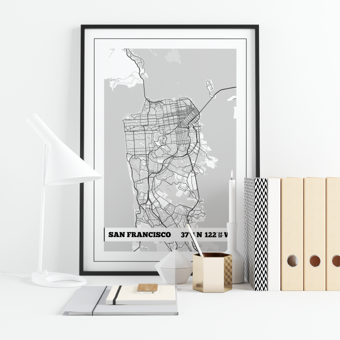 San Francisco Coordinates Map Poster Print Wall Art