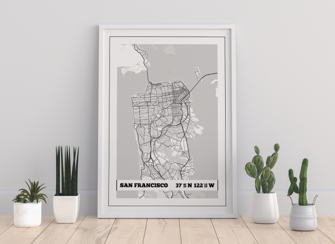 San Francisco Coordinates Map Poster Print Wall Art