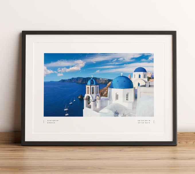 Santorini Coordinates Poster Print Wall Art