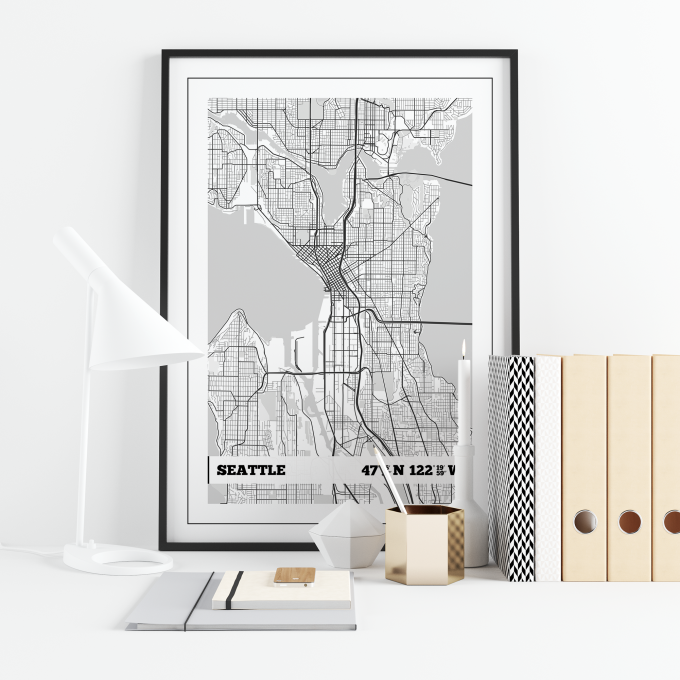 Seattle Coordinates Map Poster Print Wall Art