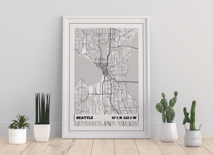 Seattle Coordinates Map Poster Print Wall Art