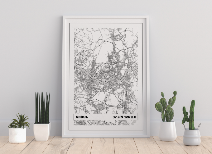 Seoul Coordinates Map Poster Print Wall Art