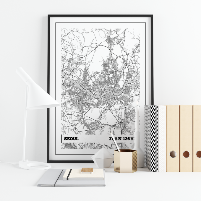 Seoul Coordinates Map Poster Print Wall Art