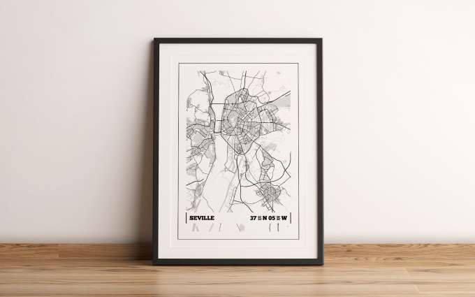 Seville Coordinates Map Poster Print Wall Art