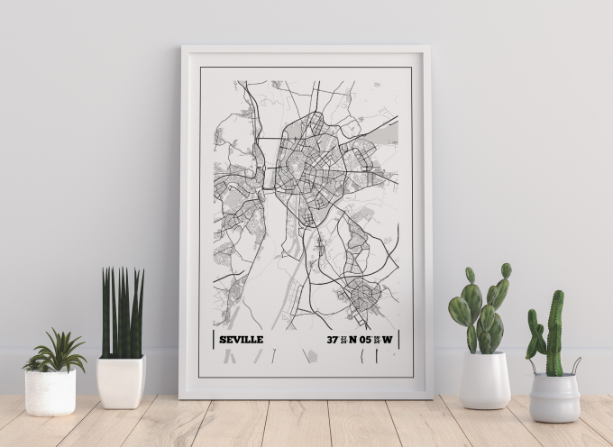 Seville Coordinates Map Poster Print Wall Art