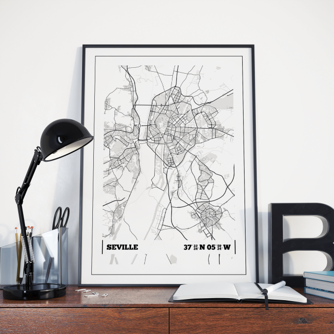 Seville Coordinates Map Poster Print Wall Art