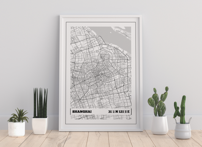 Shanghai Coordinates Map Poster Print Wall Art