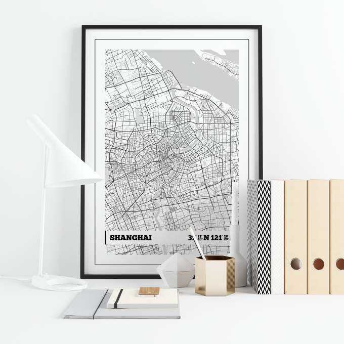 Shanghai Coordinates Map Poster Print Wall Art