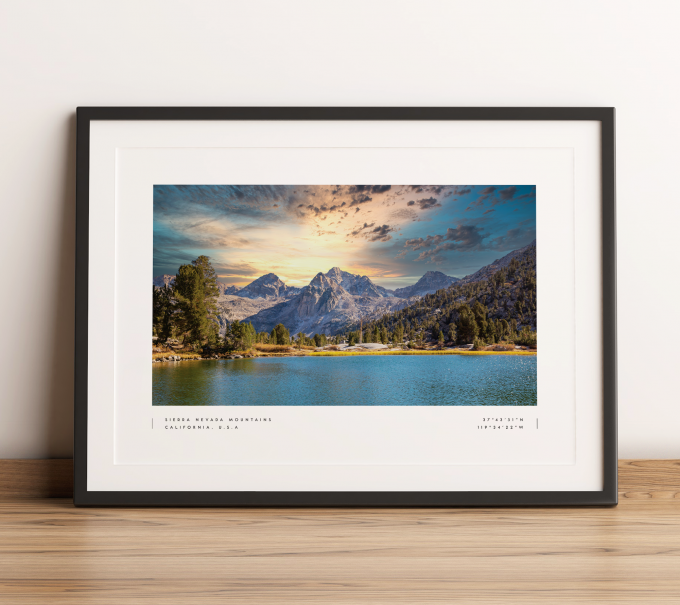 Sierra Nevada Mountains Coordinates Poster Print Wall Art