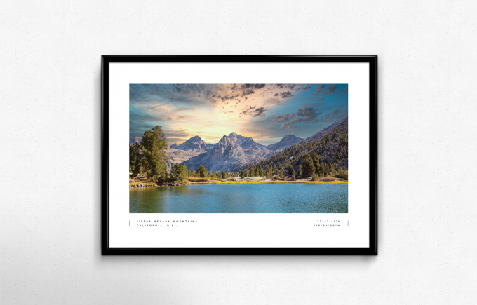 Sierra Nevada Mountains Coordinates Poster Print Wall Art