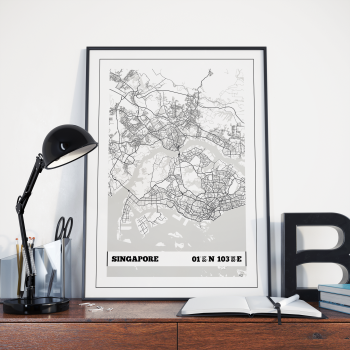 Singapore Coordinates Map Poster Print Wall Art