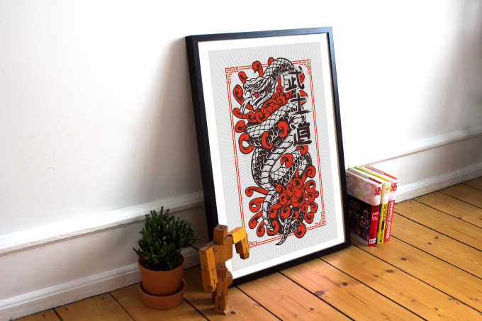 Japanese Snake Poster Print Wall Art