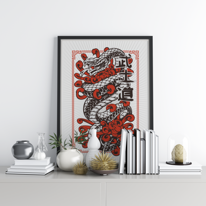 Japanese Snake Poster Print Wall Art