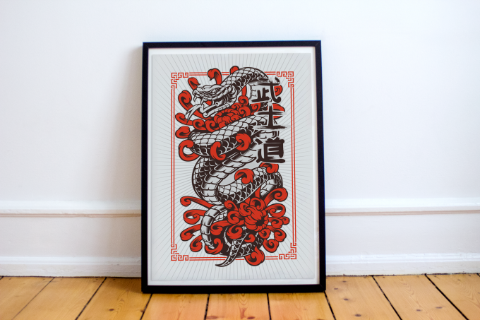 Japanese Snake Poster Print Wall Art