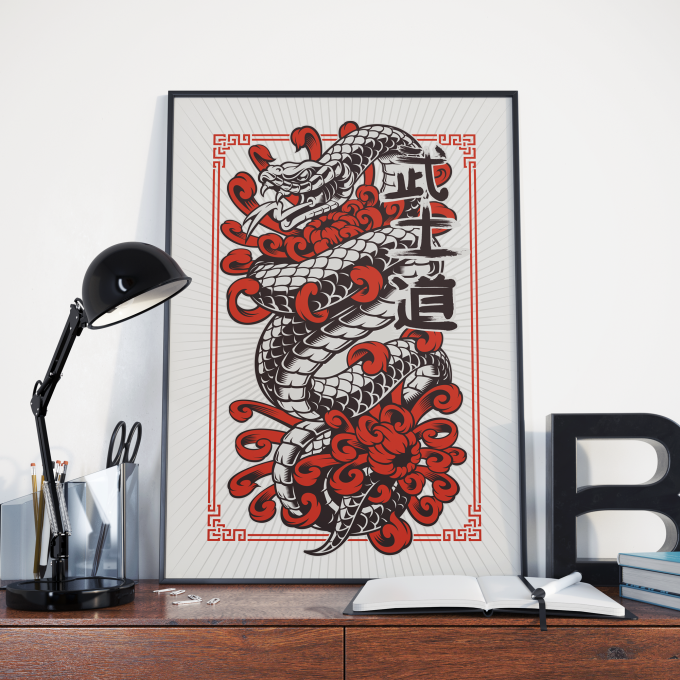 Japanese Snake Poster Print Wall Art