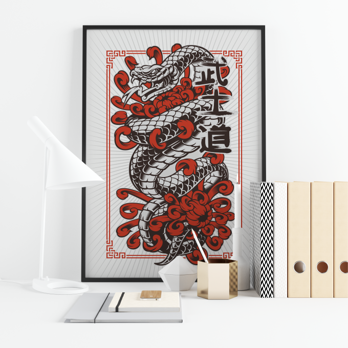 Japanese Snake Poster Print Wall Art