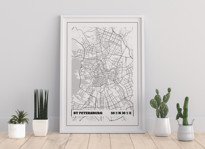 St Petersburg Coordinates Map Poster Print Wall Art