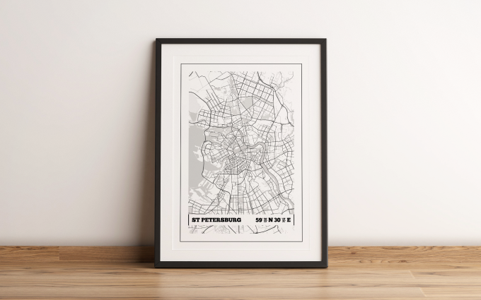 St Petersburg Coordinates Map Poster Print Wall Art