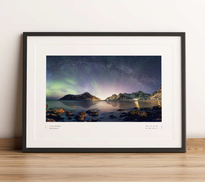 Svalbard Northern Lights Coordinates Poster Print Wall Art