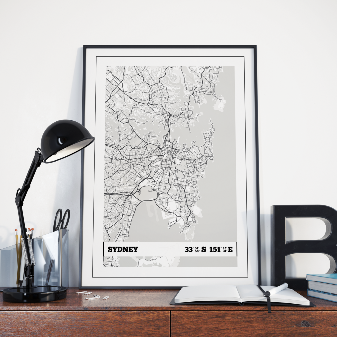 Sydney Coordinates Map Poster Print Wall Art