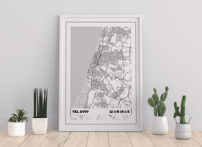 Tel Aviv Coordinates Map Poster Print Wall Art