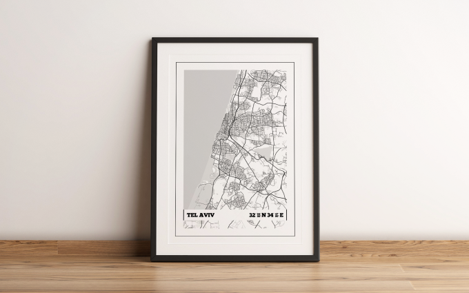 Tel Aviv Coordinates Map Poster Print Wall Art