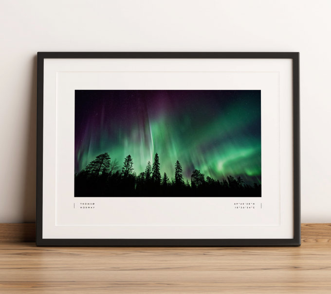 Tromso Northern Lights Coordinates Poster Print Wall Art