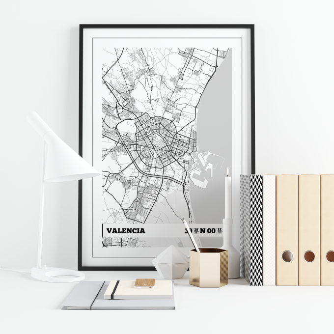 Valencia Coordinates Map Poster Print Wall Art