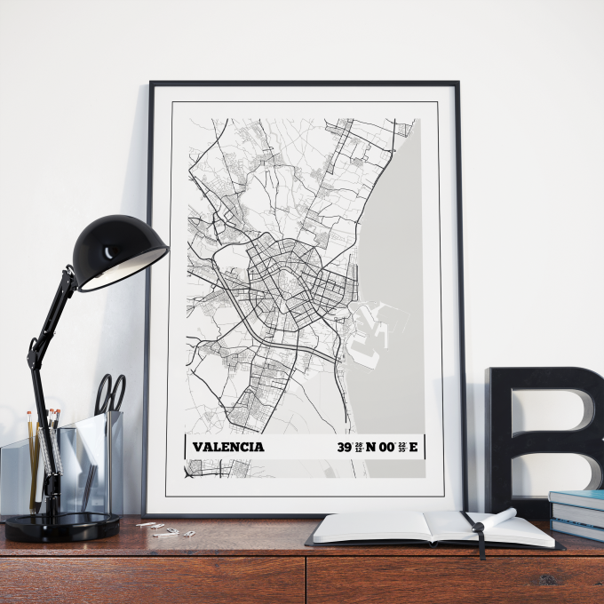 Valencia Coordinates Map Poster Print Wall Art