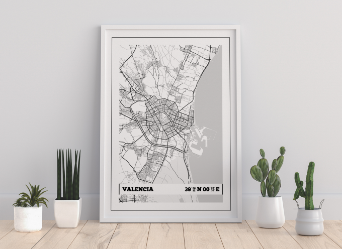 Valencia Coordinates Map Poster Print Wall Art