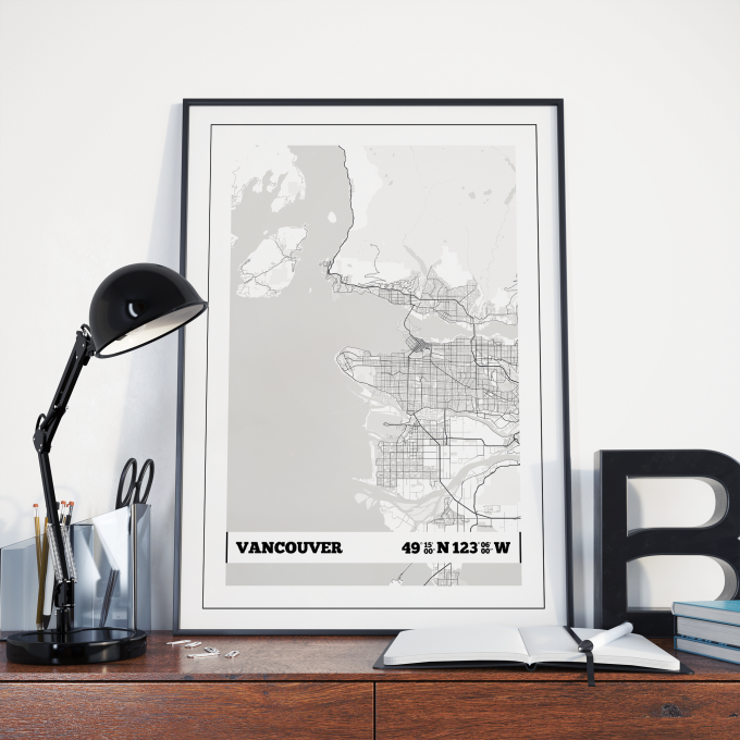 Vancouver Coordinates Map Poster Print Wall Art