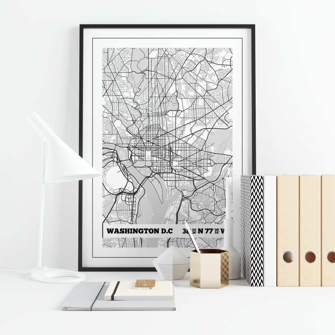 Washington DC Coordinates Map Poster Print Wall Art