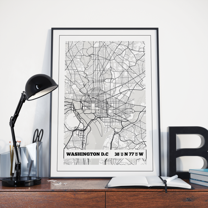 Washington DC Coordinates Map Poster Print Wall Art