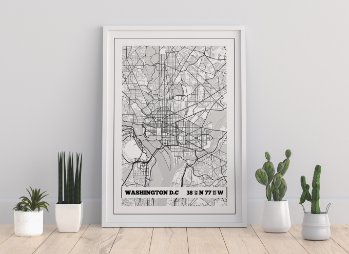 Washington DC Coordinates Map Poster Print Wall Art