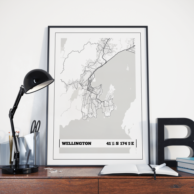 Wellington Coordinates Map Poster Print Wall Art