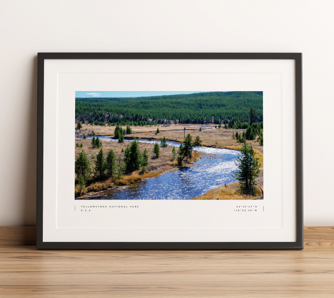 Yellowstone National Park Coordinates Poster Print Wall Art