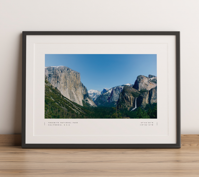 Yosemite National Park Coordinates Poster Print Wall Art