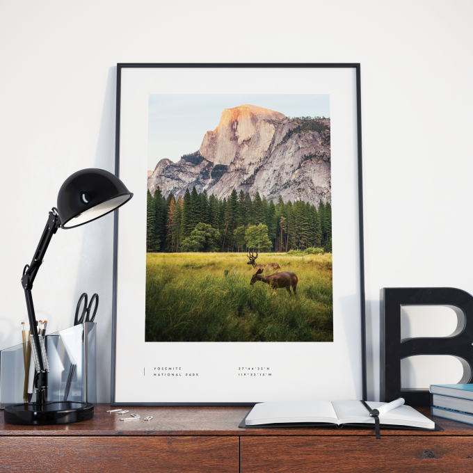 Yosemite National Park Coordinates Poster Print Wall Art