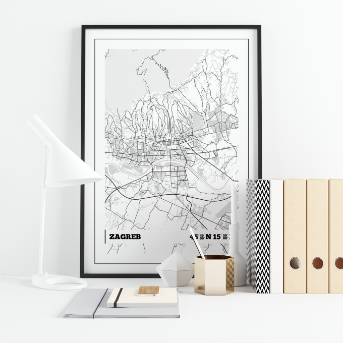 Zagreb Coordinates Map Poster Print Wall Art